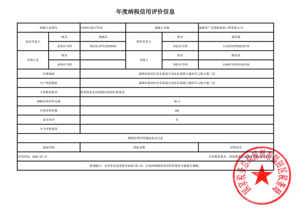 纳税年度评价结果出具 - 国家税务总局深圳市税